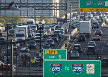 Heavy traffic moves along Interstate 395 during a morning commute Nov. 22, 2022, in Washington, D.C.