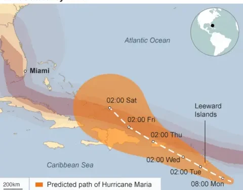 The likely path of Hurricane Maria
