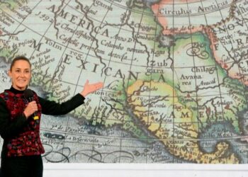 Mexico’s President Claudia Sheinbaum speaks during her daily conference at the National Palace in Mexico City on Wednesday