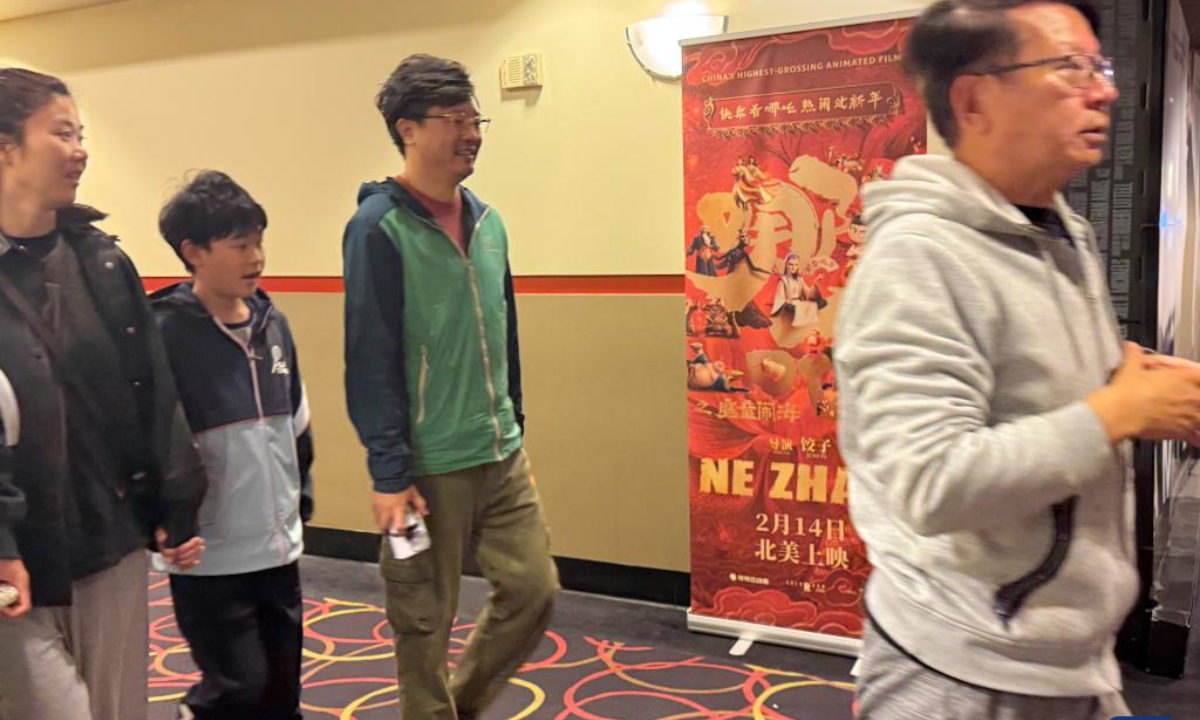 People pass by a poster for Ne Zha 2 in a theater in Los Angeles County, the United States, Feb. 14, 2025. Chinese box office hit Ne Zha 2 was screened on Friday in a limited theatrical release in North America.

The highly-anticipated film is being released by CMC Pictures in Mandarin with English subtitles in about 750 selected theaters in North American cities including Los Angeles, San Francisco, Houston, Chicago, New York, Boston, Atlanta, Toronto, Vancouver and a few other cities with a large overseas Chinese population. (Photo by Qiu Chen/Xinhua)