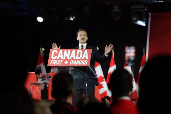 Conservative Party leader Pierre Poilievre at a Canada First rally in Ottawa on February 15.