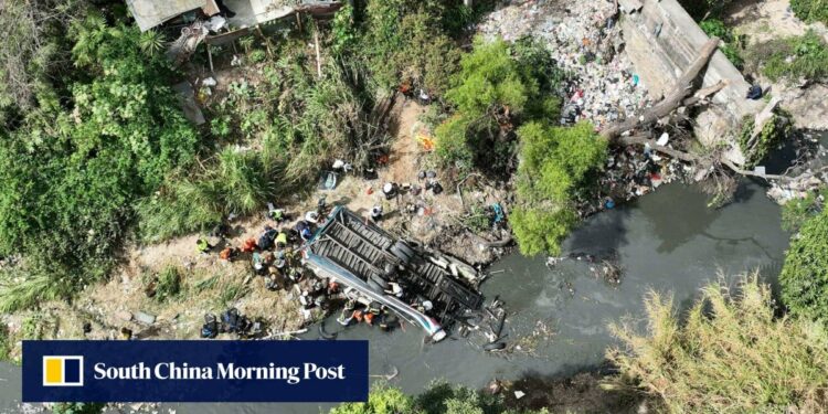 At least 55 dead in Guatemala after bus plunges off bridge