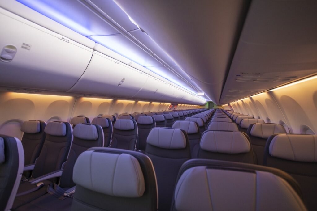 Seats are configured 3-3 aboard the Arajet 737-8 MAX aircraft.