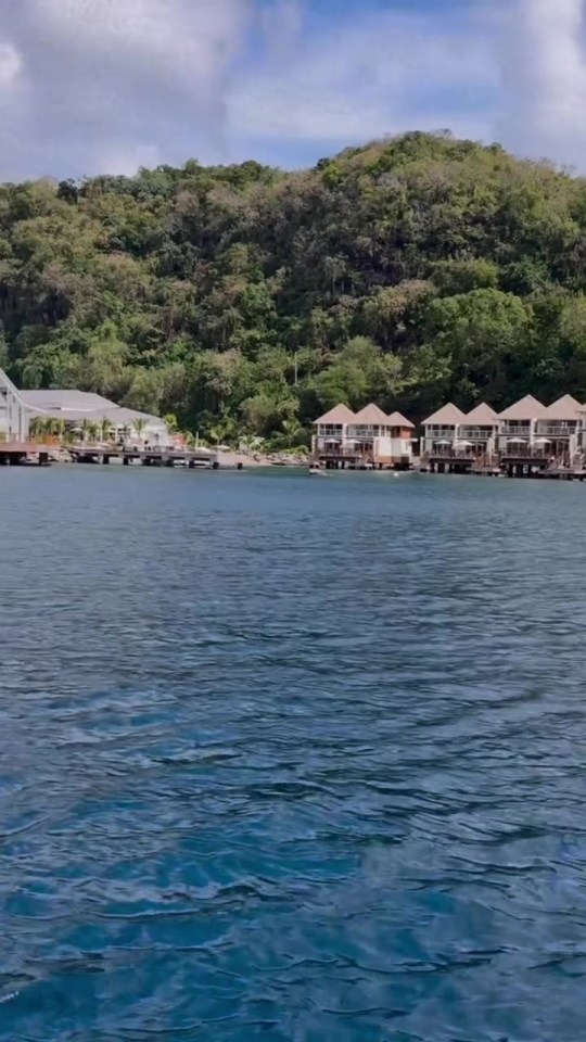 Overwater bungalows on a tropical island.