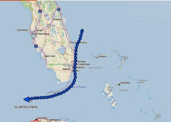 The SS United States was just west of the Florida Keys on Friday as the historic vessel makes its final journey