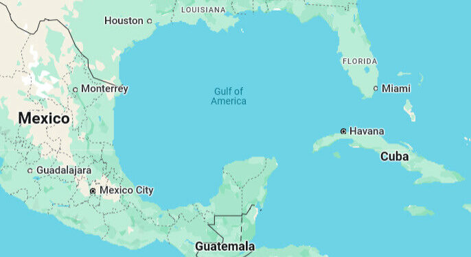 Google Maps shows the body of water formerly known as the Gulf of Mexico now named the Gulf of America after President Donald Trump’s executive order to change the name of the body of water. The name change is only reflected for U.S. users of Google Maps. (Courtesy of Google Maps)