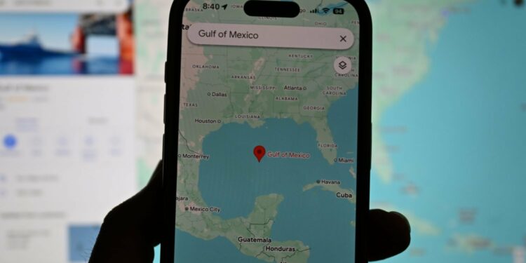 Google Maps on a smartphone displaying the Gulf of Mexico