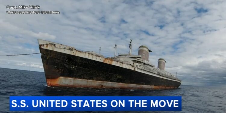 SS United States met with rough seas, high winds as it voyages to its new home