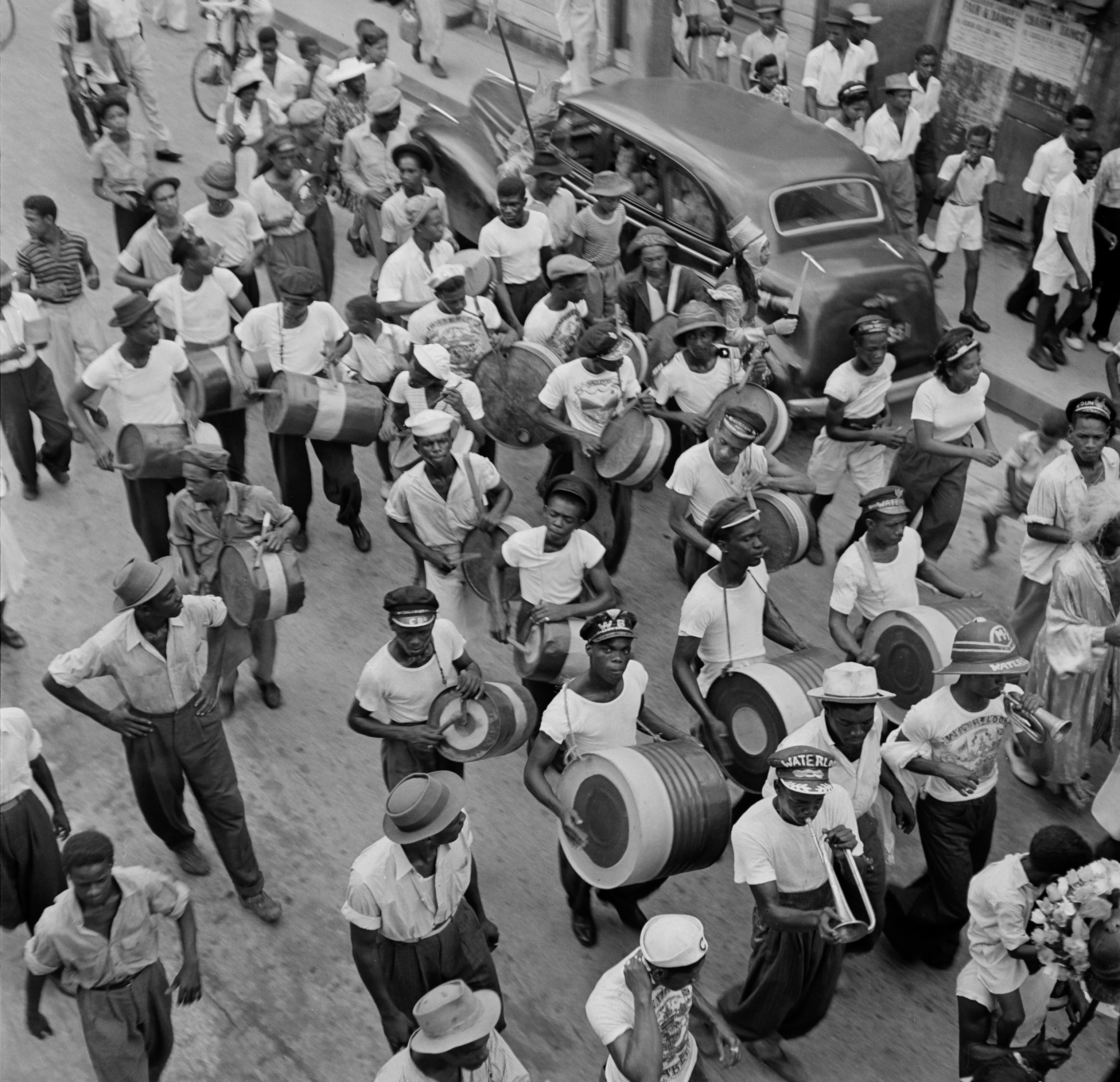 A top view of a band playing.