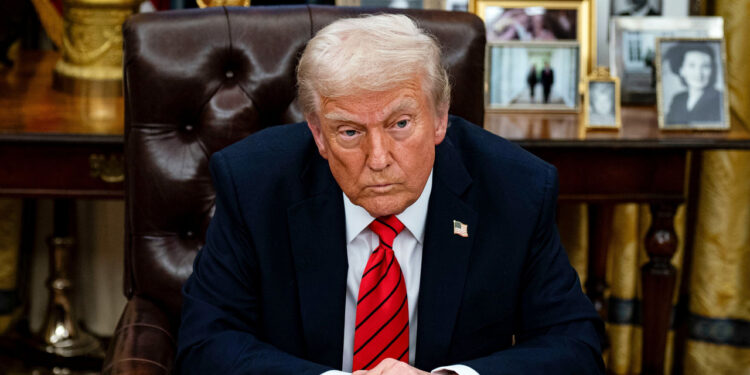 US President Donald Trump during an executive order signing in the Oval Office of the White House in Washington, DC.